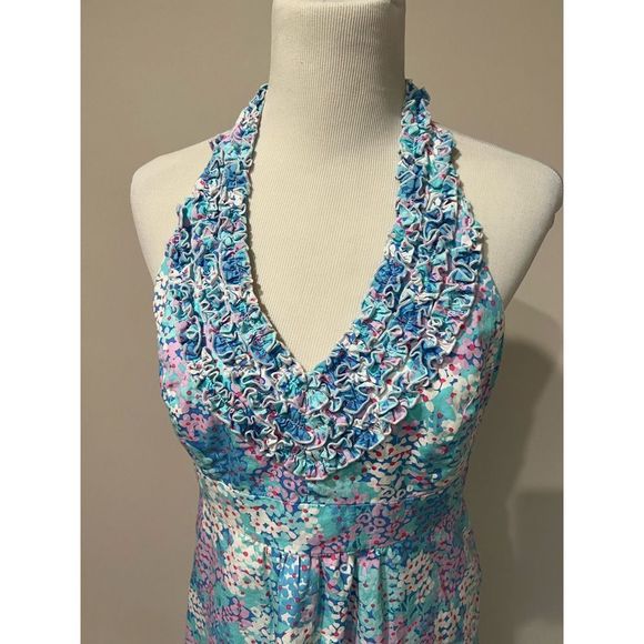 Lilly Pulitzer Dress blue/pink/white sleeveless ruffle size 10 - Picture 4 of 12